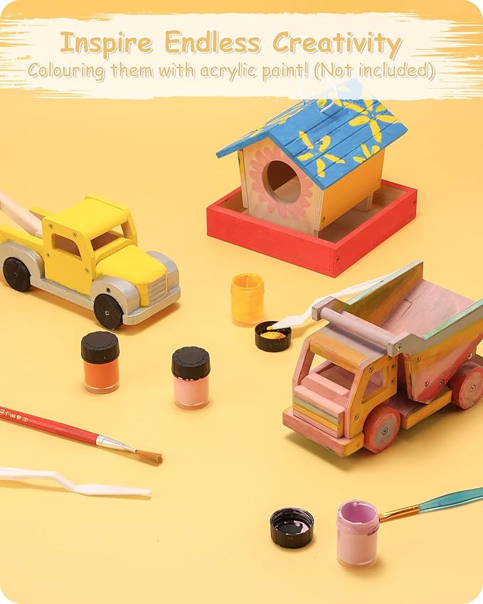 SainSmart Jr. Woodworking Building Kit, 3-in-1 Kids STEM Projects Set, DIY Wood Crafts Assembly Toys with Different Combinations for Boys and Girls