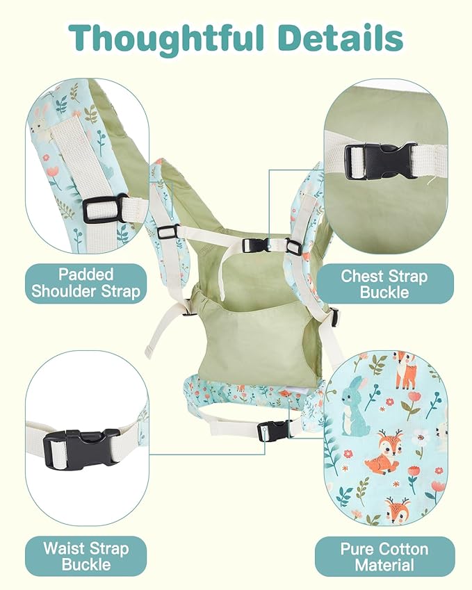 Lictin Baby Doll Carrier, Front and Back Doll Accessories Carrier for Little Girls, with Adjustable Straps for Stuffed Animal Reborn Baby Doll