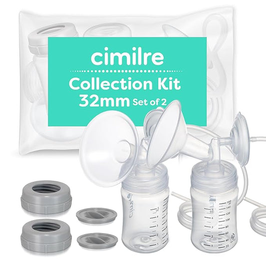 Cimilre 32MM Breast Milk Collection Kit, Double Pumping Breast Milk Collector Kit to Store Breast Milk, Includes Breast Shields, Valves, Backflow Protectors & Bottles