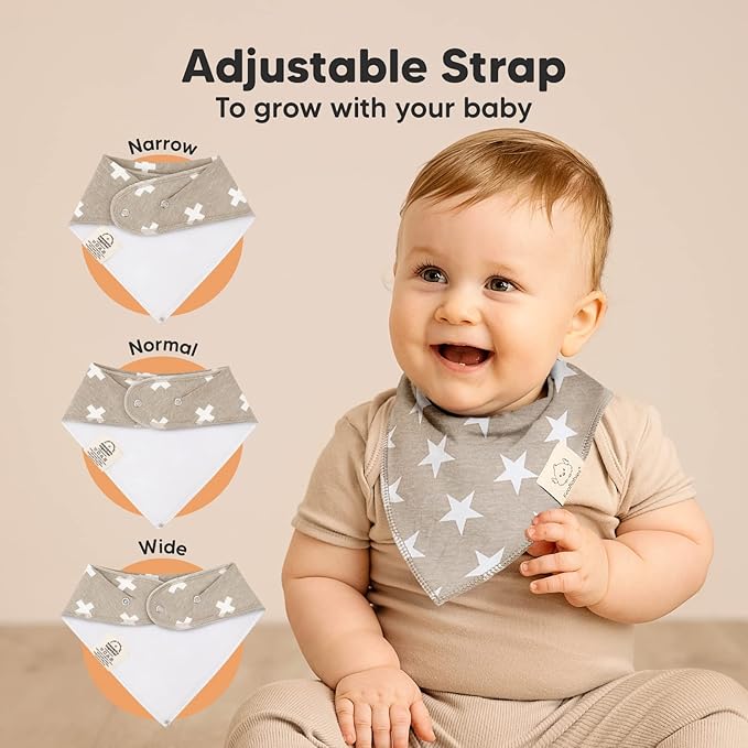 8-Pack Organic Baby Bandana Bibs for Boys, Girls - Super Absorbent Triangle Baby Bibs for Drooling and Teething Infant, 100% Cotton Extra Soft for Newborn, Infant 0-36 Months (Grayscape)