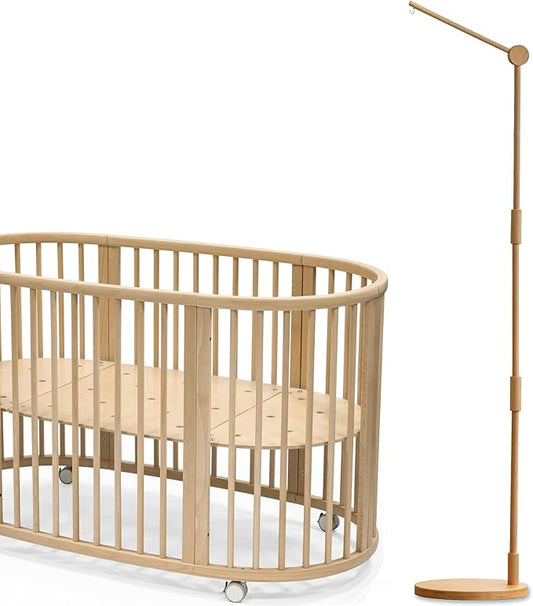 Wooden Floor-Standing Crib Mobile Arm Pro 61 Inches for Baby Nursery-Movable Baby Mobile Hanger with Strong Anti-Dumping Attachment-100% Natural Beech Wood-Thicker Wooden Pole-UpgradeThickened