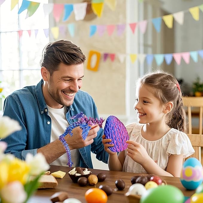 3D Printed Dragon Eggs with Articulated Fly Dragon Inside, Collectible Figurines Fidget Toy for Adults Kids Birthday Easter Christmas White Elephant Gifts for Friends Colleagues(Purple, L size)