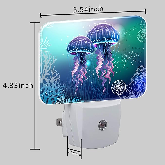 Glowing Jellyfish in Deep Sea Night Light for Kids Girls Boys, Jellyfish LED Night Light Plug into Wall with Dusk to Dawn Sensor for Room, Hallway, Kitchen, Bathroom, Stairs Decor
