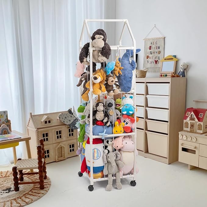 Stuffed Animal Zoo Storage, Extra Large Stuffed Animal Holder with Dust Cloth and Universal Wheels, Toy Storage Organizer, Plush Storage Organizer Shelf for Birthday Gift, Nursery Play Room