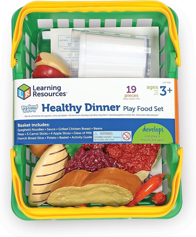 Learning Resources Healthy Dinner Basket - 19 Pieces , Ages 3+ Pretend Play Food for Toddlers, Preschool Learning Toys, Kitchen Play Toys for Kids