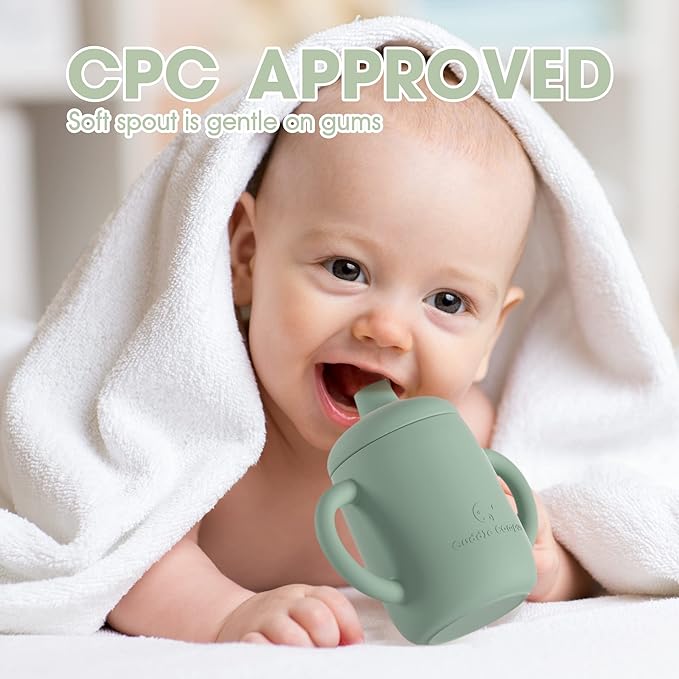 Cuddle Campus Sippy Cups 7OZ, [4 in 1] Baby Cups, Shatterproof Silicone Straw Cup,Open Cup for 6M, 6M+,6-12 Months,1/1+ Year Old Baby,Toddler