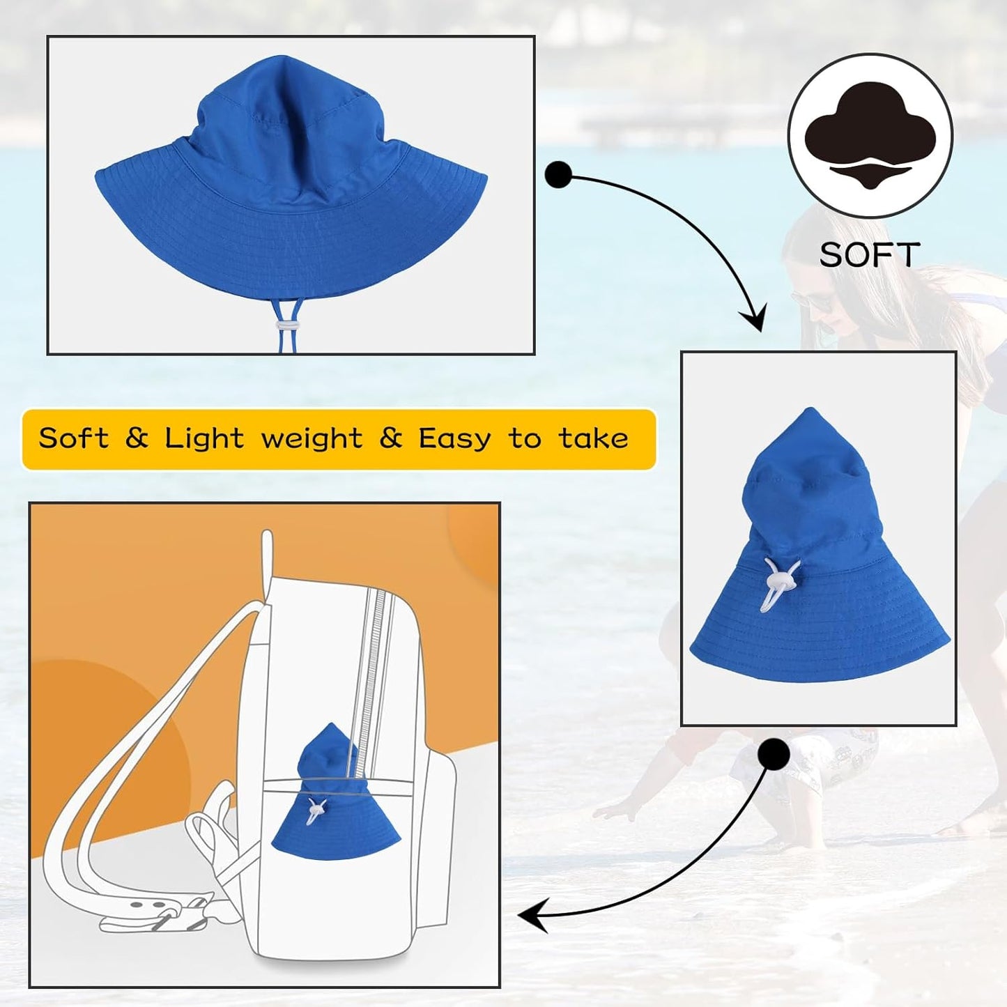 Peecabe Summer Baby Sun Hat for Boys Girls UPF 50+ Wide Brim Toddle Bucket Hat Adjustable Baby Beach Cap 0-8 Years