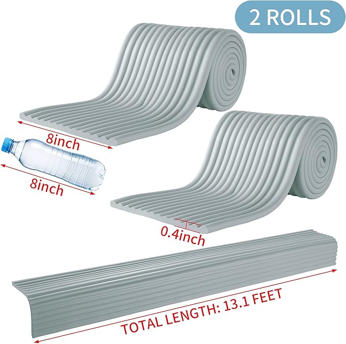 MABOZOO 8'' Extra Wide Seat Edge Cushion, 13.1 FT Length Foam Fireplace Cushion Soft Hearth Guard Bumper Pad Child Proof Padding Hearth Pad Edge Protector, Fireplace Baby Proofing for Baby (Gray)