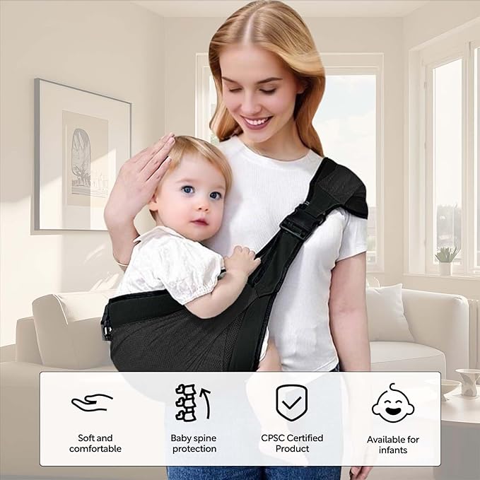 Baby Mesh Sling Carrier Toddler Carrier for Boys & Girls, Lightweight Breathable Summer Baby Wrap, Adjustable & Non-Slip Half Wrapped Baby Carrier(Mesh-Black)