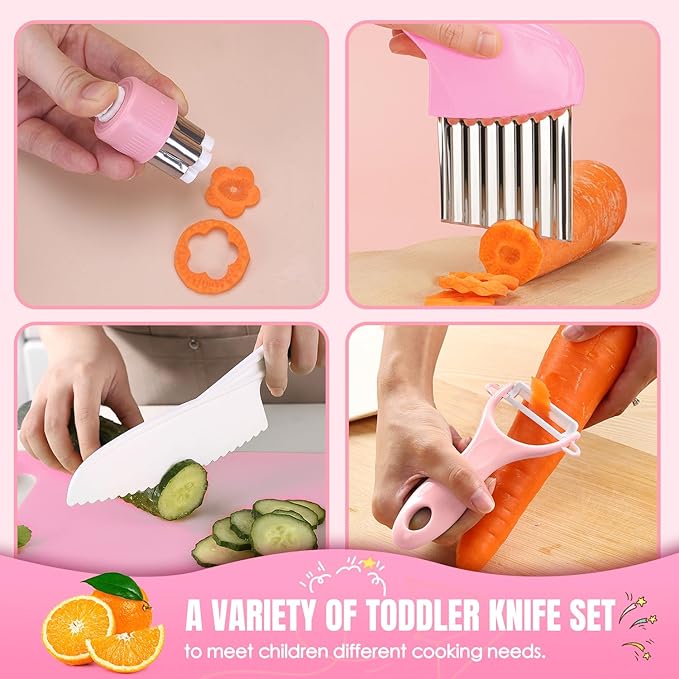 37PCS Kids Cooking Sets Real, Kids Cooking and Baking Gift Set with Storage Case Timer Kid Safe Knives Cutting Board, Toddler Real Kitchen Tools, Birthday Gifts for Girls Boys Age 4 - 8