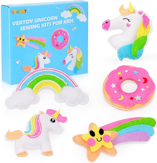 VERTOY Kids Crafts Sewing Kit for Girls - DIY Unicorn Toy Kits for Beginners, Birthday Gifts for Girls Age 6-8 8-12 Year Old, 5 Easy Projects