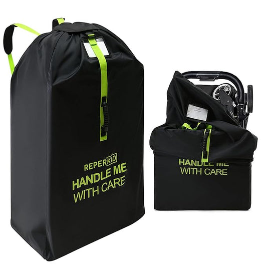 reperkid Large Stroller Bag for Airplane Travel, Black & Green, 47" H x 24" W x 15" D, Fits Most Large, Single, Double, Jogging Strollers – Premium Waterproof Cover, Adjustable Shoulder Straps