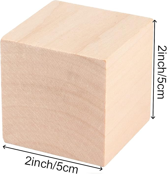 ZOENHOU 24 PCS 2 Inch Wooden Blocks, Solid Premium Natural Hard Wood Cube Unfinished Wooden Block Set for Painting Decorating Crafting DIY Projects