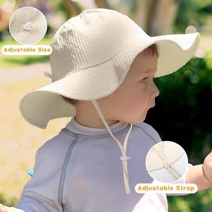 HONGTEYA Baby Sun Hat Toddler Girl Beach Hat Adjustable Outdoor Summer Hat UPF 50+ Sun Protection Wide Brim Infant Kids