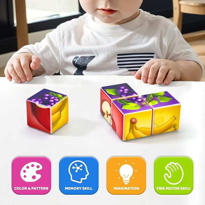 Magnetic Blocks Toddler Toys, 1.65 inch Large Building Cubes for Kids Boys & Girls Age 1+, Fruit Magnet Puzzle Cubes, Preschool Educational Brain Teaser Toys