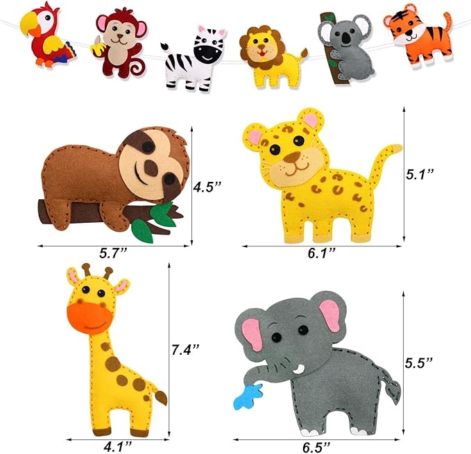 CiyvoLyeen Safari Jungle Animals Sewing Craft Kit DIY Kids Craft and Sew Set for 7 8 9 10 11 12Girls and Boys Educational Beginners Sewing Stuffed Animal Felt Plush Ornaments Set of 14