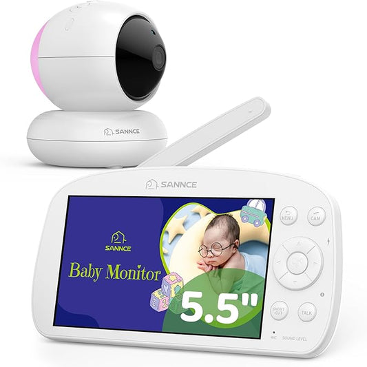 SANNCE Baby Monitor with 1080P Camera & Night Light,5.5" Baby Monitor with Temperature and Sound Alarm, PTZ,IR Night Vision,Power Reminder,1000ft Range