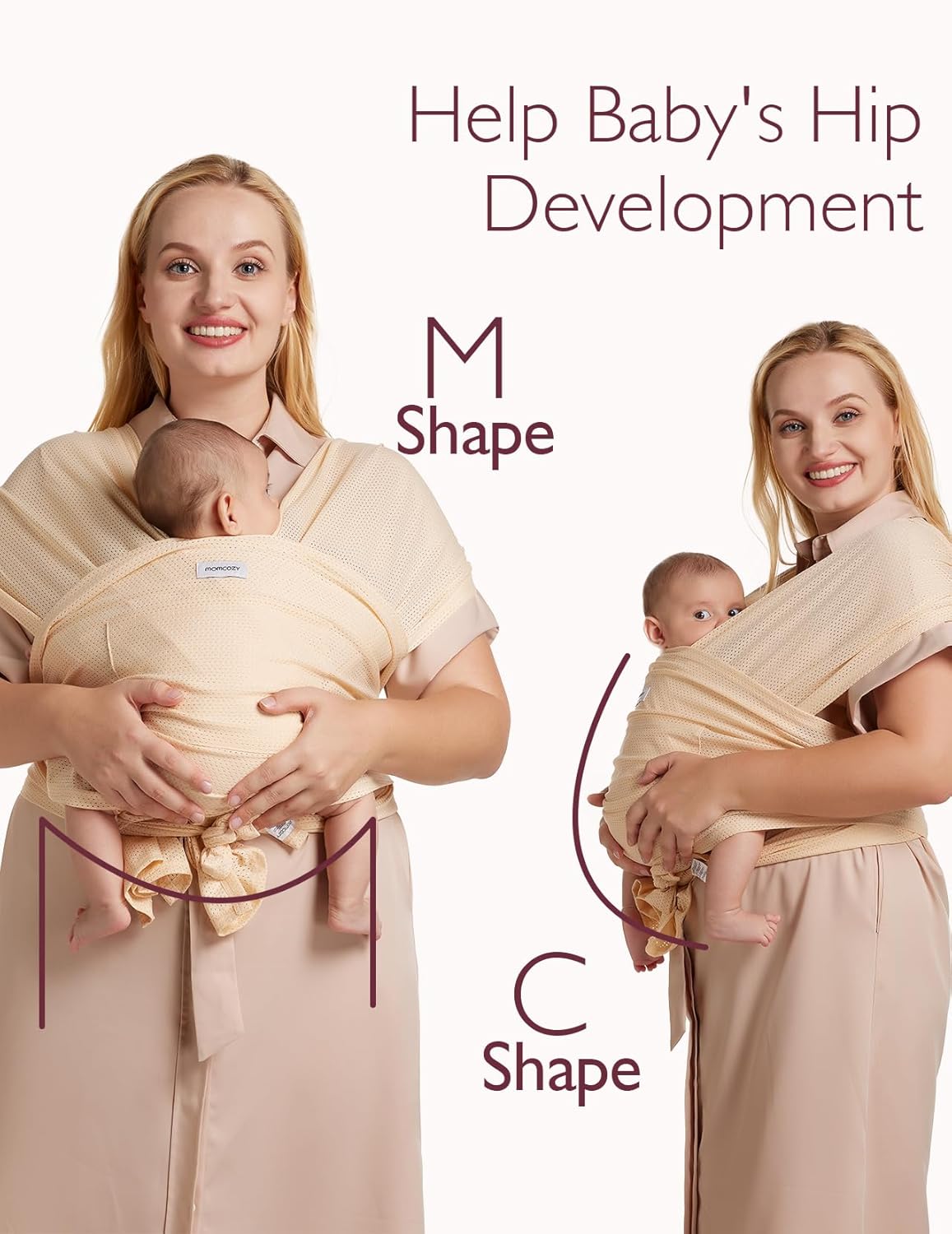 Momcozy Baby Carrier AirMesh - The Perfect Summer Sling for Newborns to Toddler 8-35 lbs - Cooling Fabric Baby Wrap, Lightweight, Ergonomic, and Easy to Wear, Beige