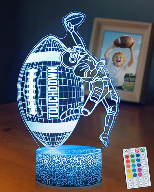 American Football Lamp, 16 Colors Touchdown Night Light - Remote Control, Timer Tpye-C Dimmable, LED 3D Light Illusion, Football Room Decor for Boys