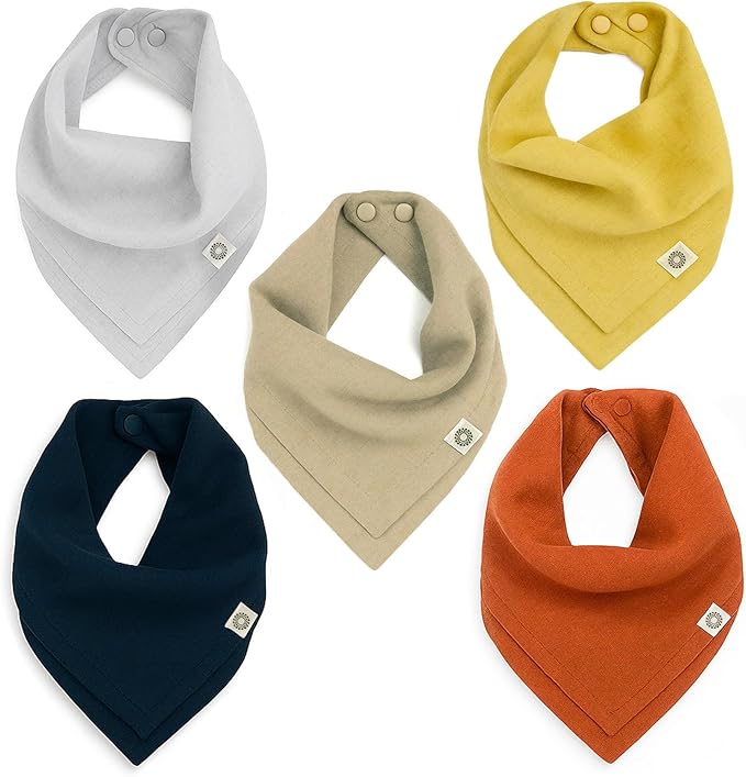 Kishu Baby Indi Organic Baby Bandana Bibs – Fairtrade 4-Way Reversible Drool Bibs for Boys & Girls – Unisex (Set of 5)