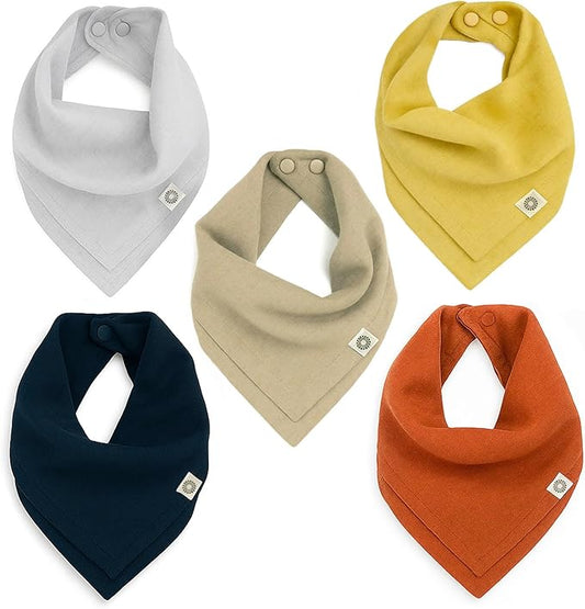 Kishu Baby Indi Organic Baby Bandana Bibs – Fairtrade 4-Way Reversible Drool Bibs for Boys & Girls – Unisex (Set of 5)