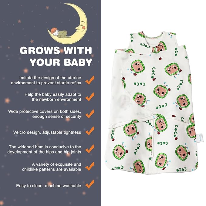 Swaddle-Blanket Baby Girl & Boy Swaddles Newborn Infant Transition 100% Cotton Wrap Blankets, 3-Way Adjustable Wearable Blanket, TOG 1.0 (Watermelon 3-6 Month)