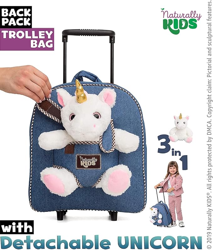 Toddler Luggage for Girls w Unicorn Toys, Kids Rolling Backpack for Girls, Toddler Suitcase, Gifts for 3 4 5 6 Year Old