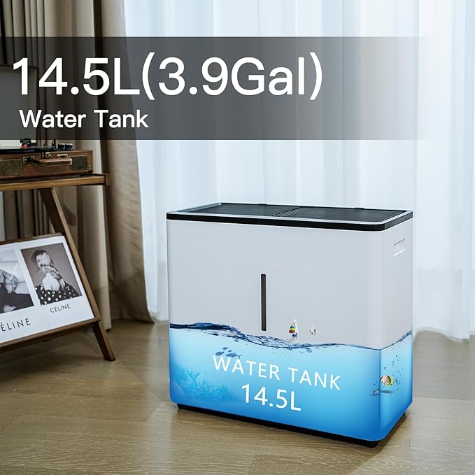 Evaporative Humidifiers |14.5 L(3.9 Gal) Tank for Whole Room Humidifier | 60 W Cool No Mist Humidifiers | 7 Speed | MAX Output 3000 ml/h | Auto Humid | Top Filling