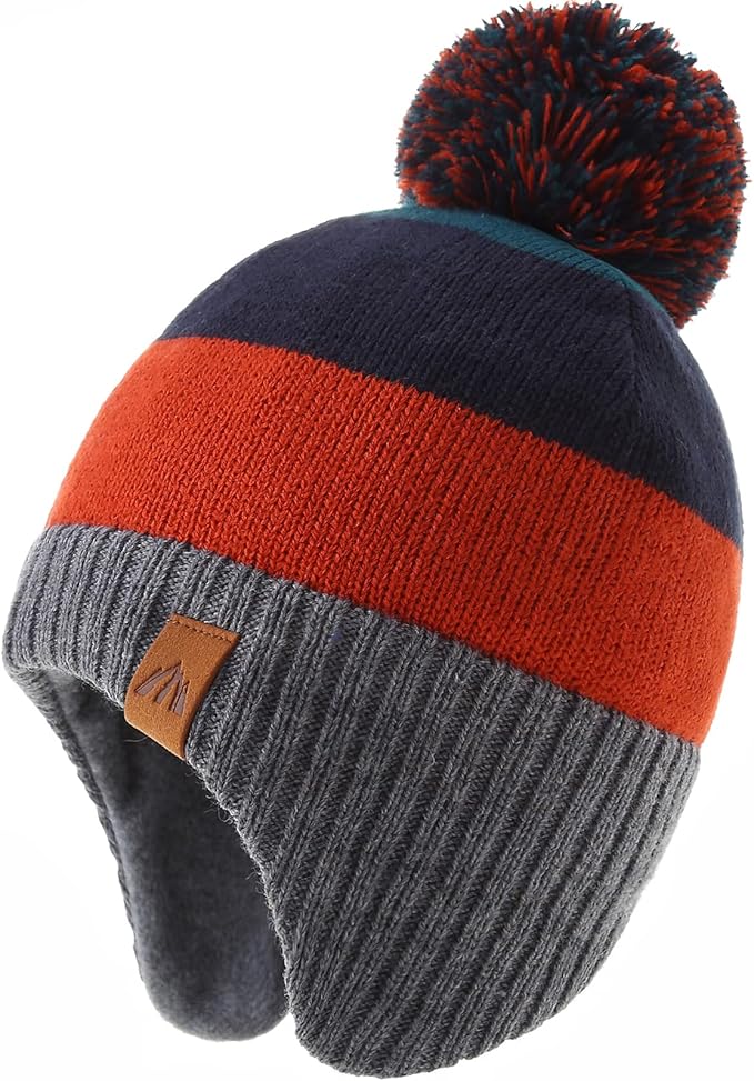 LMLALML Boys Winter Hat Earflap Knitted Beanie for Kids Warm Fleece Lined Thicken Hat for Baby