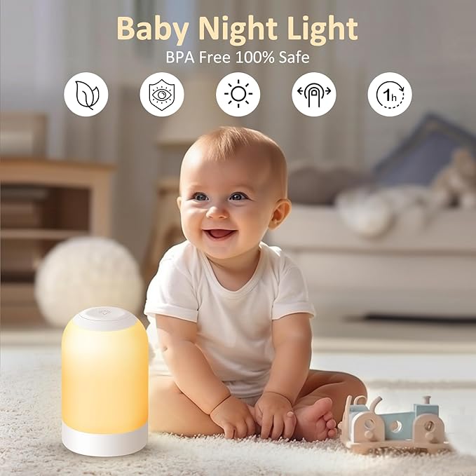 Bedside Touch Night Light, Baby Nursery Nightlight for Kids Adults, Egg Light with Timer, Dimmable Small Cordless Table Lamp for Nightstand/Bedroom/Children's Room, USB Rechargeable, White/Warm/Amber