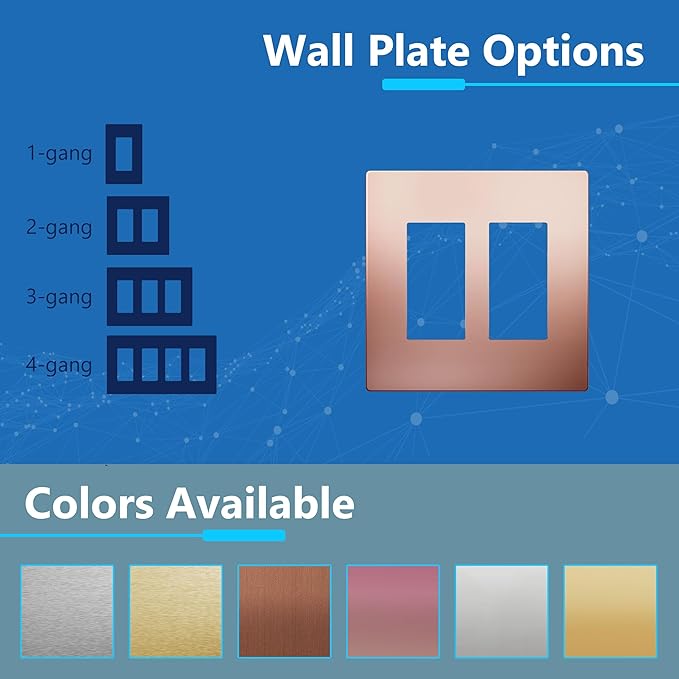 LIDER Double Decorator Metal Wall Plate, Temperature and Impact Resistant, 201 Stainless Steel, Screwless Cover, Modern Upgrade, Mid-Size 2-Gang 4.88” x 4.92”, Polished Rose Gold, LSMWP-32M-PRG