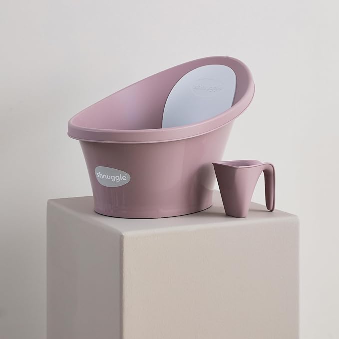 Shnuggle Newborn Baby Bath | Built in Support Bump and Soft Backrest | Suitable from Newborn | Bath Seat Support Includes Plug | Blossom Pink
