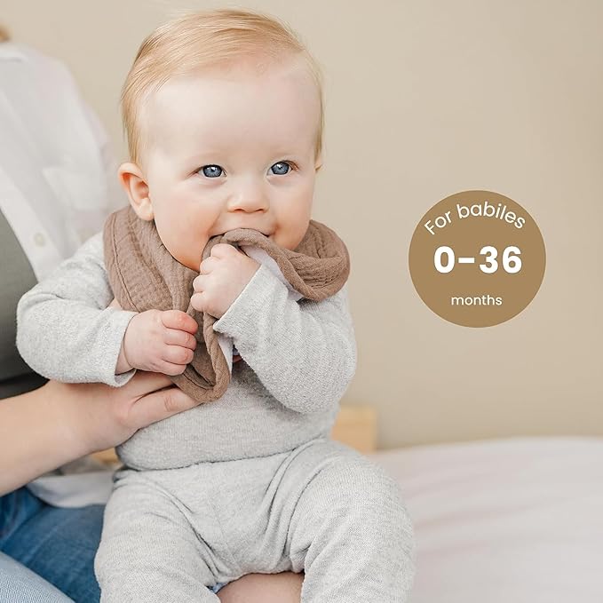 Konssy 10-Pack Muslin Baby Bibs, Soft Cotton Bandana Bibs for Drooling & Teething, Unisex Solid Colors for Boys & Girls, Newborn & Infant