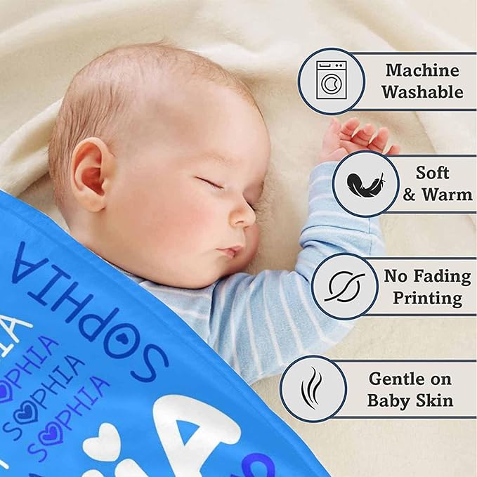 Artsadd Custom Baby Blankets for Girls & Boys with Name, Personalized Name Blankets for Adults & Kids - Ideal for Christmas, Birthday, Infant to Toddler - Customized for Daughter, Son & Newborn