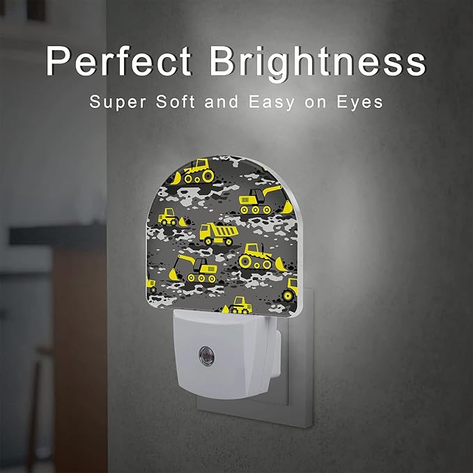 Cartoon Construction Vehicles Night Light for Kids,Excavator Loader and Truck Night Light Plug in with Dusk to Dawn Sensor,0.5w Energy Saving Nightlight for Boys Girls Home Decor