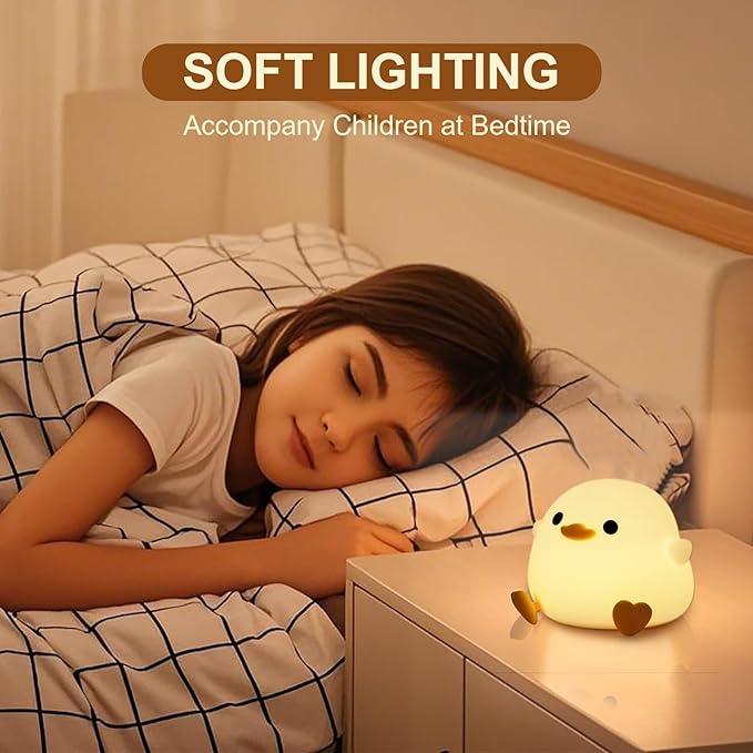 Duck Night Light, Dodo Duck Lamp Silicone LED Table Lamp, Rechargeable Ducky Light with Touch Control Timer, Nursery Bedside Lamp for Kids Bedroom Room Decor