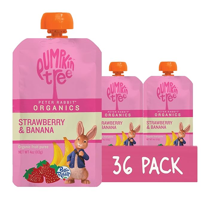 Pumpkin Tree Peter Rabbit Organics Strawberry and Banana Pure Fruit Snack, 4 Ounce (Pack of 36)