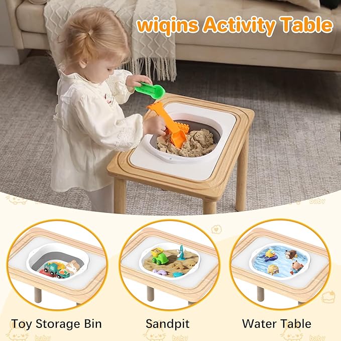 3-in-1 Baby Activity Table for 6-36 Months Old Kids Wooden Activity Center Sensory Play Table for Toddlers with Bead Maze Shape Sorter Montessori Toys Sand Table Must Have Birthday Gift for Girls Boys