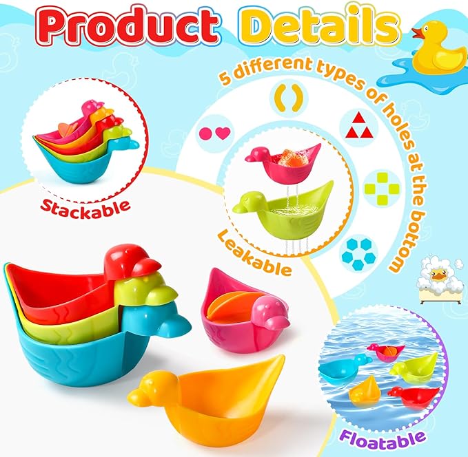 Fajiabao Baby Bath Toys for Kids Ages 1-3 8 PCS Toddler Bath Toys Mold Free with Floating Ducks & Water Toys in Bathtub for 1 2 3 4 5 6 Christmas Birthday Gifts
