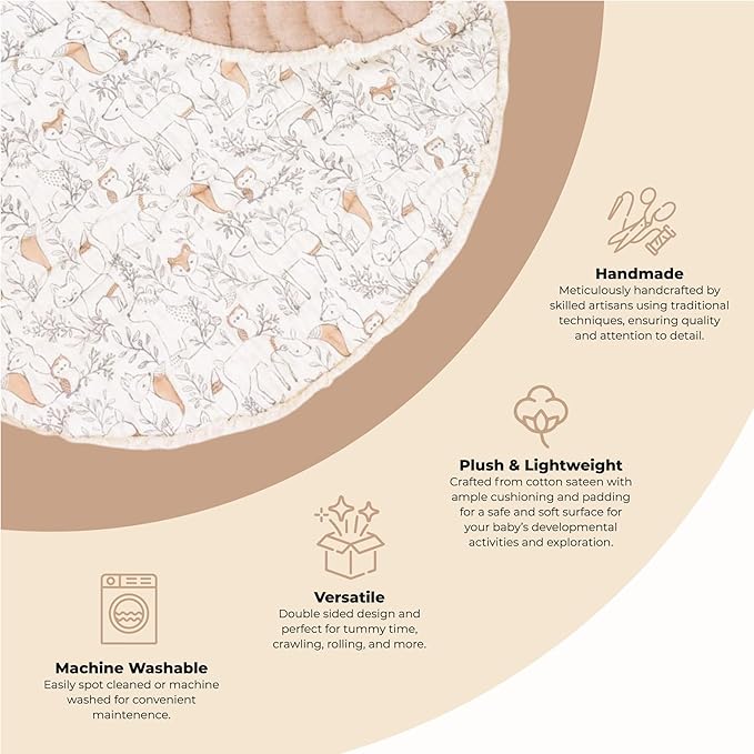 Crane Baby Baby Activity Mat, Woodland Animal Nursery Decor, Reversible Infant Play Mat for Tummy Time and Floor Activities, Infant Play Mat, 40" X 40" (Pack of 6)