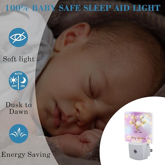 Cute Merry Christmas Deer Night Light for Kids, LED Night Light Plug into Wall with Dusk to Dawn Sensor for Girls Boys Women Men Room Decor, Hallway, Kitchen, Bathroom, Nursery, Stairs