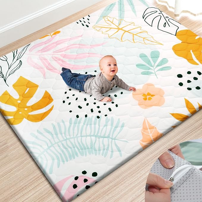 Premium Foam Baby Play Mat 71x59 – Removable & Machine Washable Cover, Extra Thick Padding Playpen Mat, Non-Slip Crawling Mat, Easy to Clean for Infants, Toddlers & Babies