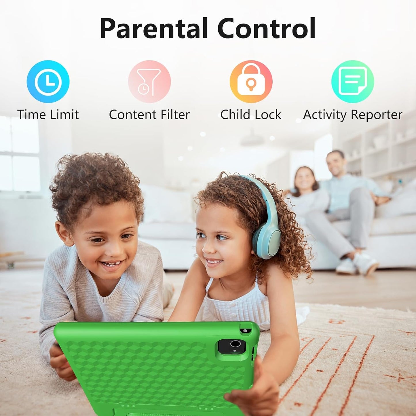 JREN Tablet for Kids｜10 Inch Kids Tablet Android 14｜Octa-core｜64GB｜WiFi ｜Bluetooth｜Parental Control｜Children Content｜Children Toddler Green