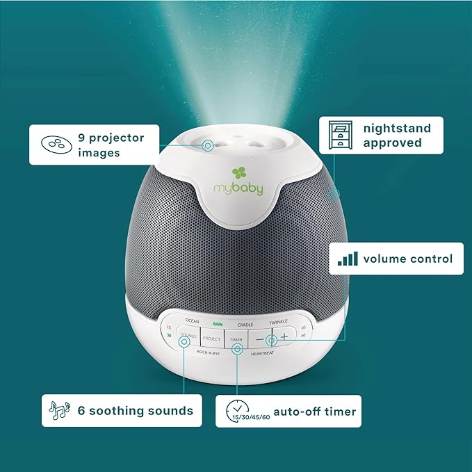 MyBaby, SoundSpa Lullaby - Sounds & Projection, Plays 6 Sounds & Lullabies, Image Projector Featuring Diverse Scenes, Auto-Off Timer Perfect for Naptime, Powered by an AC Adapter