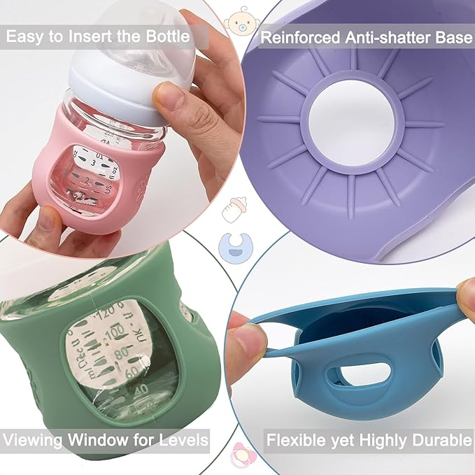 4 Pack Silicone Sleeves for Avent Natural Glass Baby Bottles, Anti Breakage Bottle Holder, Compatible with Philips Avent Glass Natural Baby Bottles (Apricot+Pink+Purple+Orange, 4 OZ)