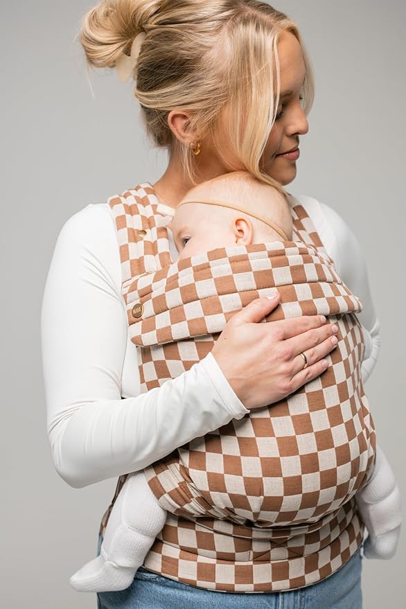 Mabē Monarch Ergonomic Baby Carrier – Premium Cotton Soft Structured Newborn to Toddler Carrier with Hip-Healthy Design, 3 Carry Positions (7-35lbs), Lightweight & Breathable, (Mocha Check)