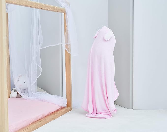 HIPHOP PANDA Hooded Towel - Rayon Made from Bamboo, Bath Towel with Bear Ears for Newborn, Babie, Toddler, Infant - Absorbent Large Baby Towel - Pink Rabbit, 30 x 30 Inch
