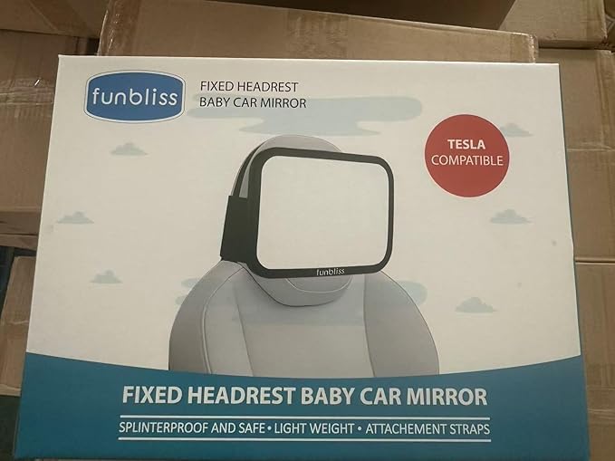 Funbliss Fixed Headrest Baby Car Mirror, Car Mirror for Baby Compatible with Tesla and other vehicles,360° Rotation, Shatterproof Plastic, No Assembly Required