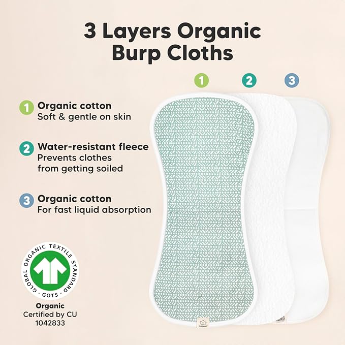 Organic Burp Cloths Baby Boy & Girl - 5-Pack Super Absorbent Cotton Burping Cloths for Babies, Soft & Plush Newborn Spit Up Rags, Infant Towels for Milk Spit Up, Unisex, Large 21" x 10" (Nordic)