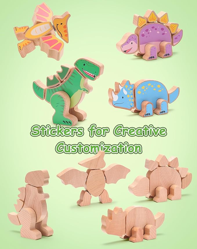 SainSmart Jr. Wooden Snap Together Building Toy, 4 Pcs Dinosaur Take Apart Toys, Montessori Toys for Toddler Developmental Learning - Ideal Gift for Boys and Girls